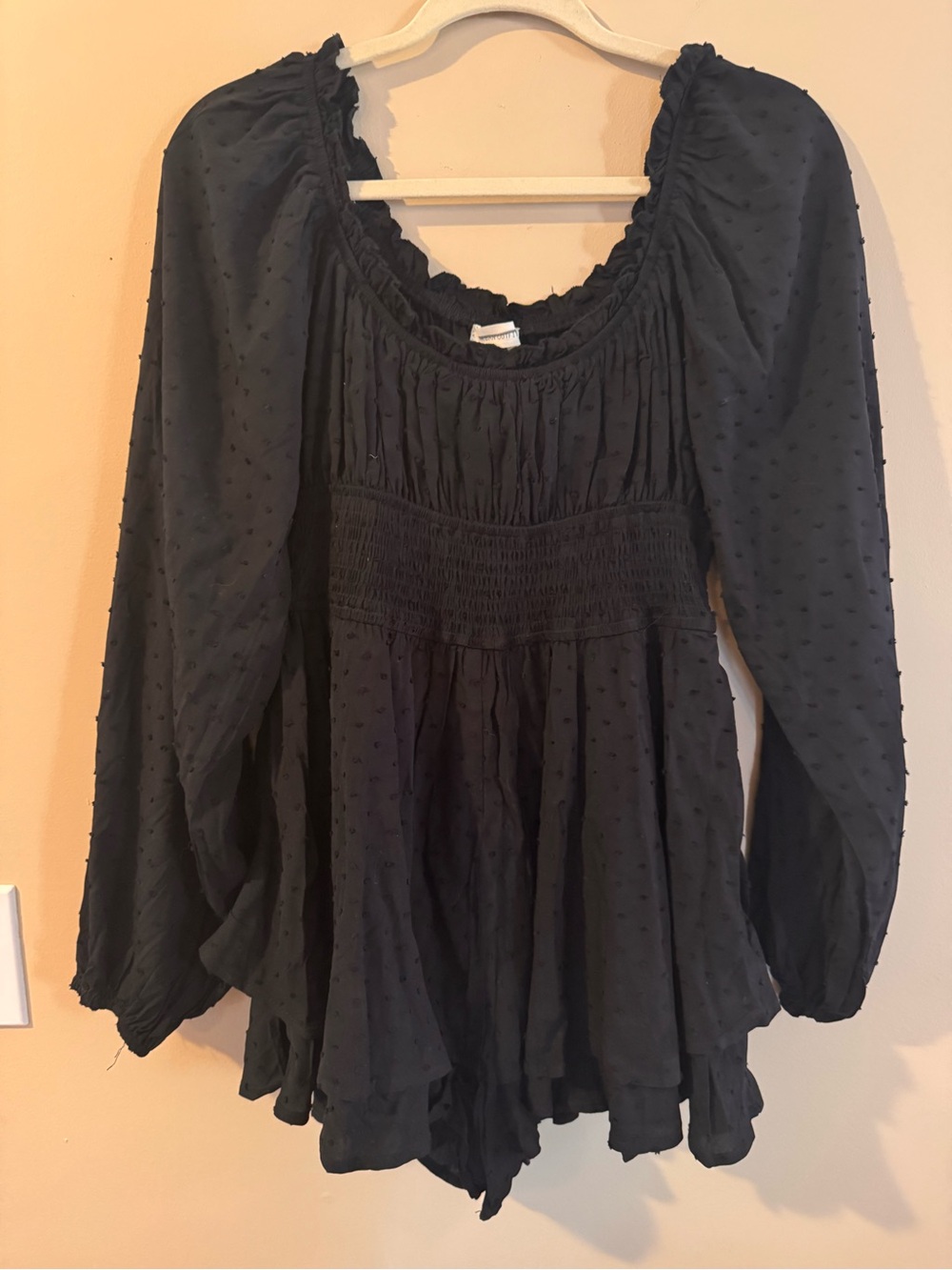 Urban Outfitters Black Swiss Dot Peasant Romper in Black - size medium